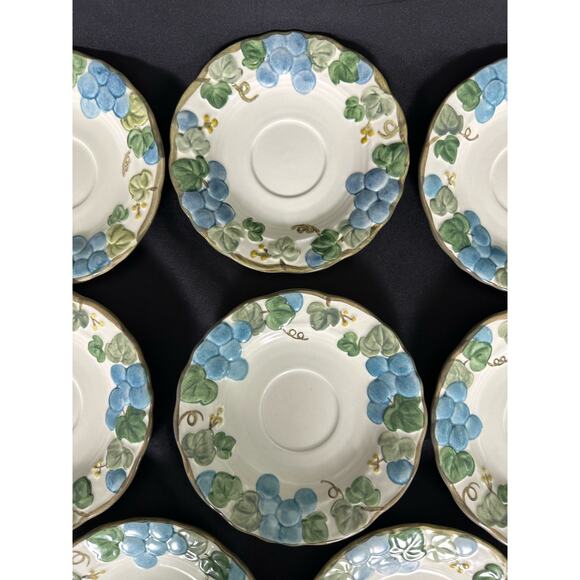 METLOX Poppy Trail Sculptured Blue Grape Vintage Saucers-Set of 8 - Picture 3 of 7